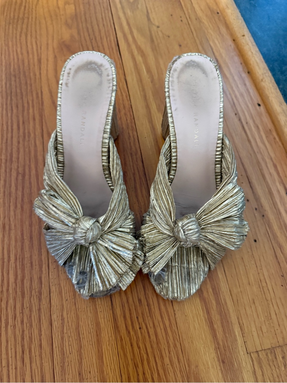 Loeffler Randall Metallic Gold Knotted Slide Mules